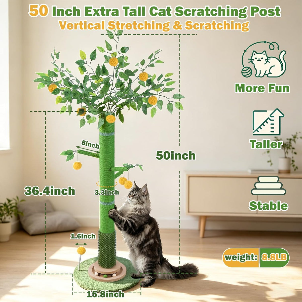 46" Tall Cat Scratching Post - Green(50" Tall) - image 3
