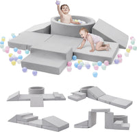 Elftopia foam climbing set with ball pit, stairs and ramps for toddlers in grey - view 3