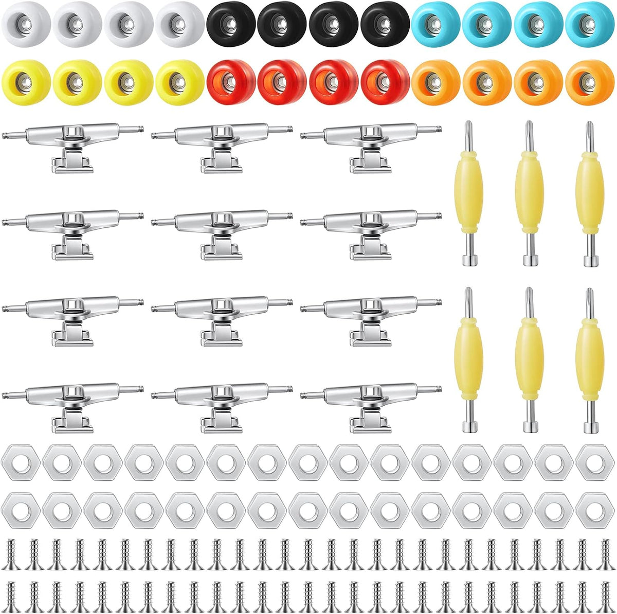 Jexine fingerboard kit with 6 sets of colorful trucks, wheels, screws and screwdrivers - view 2
