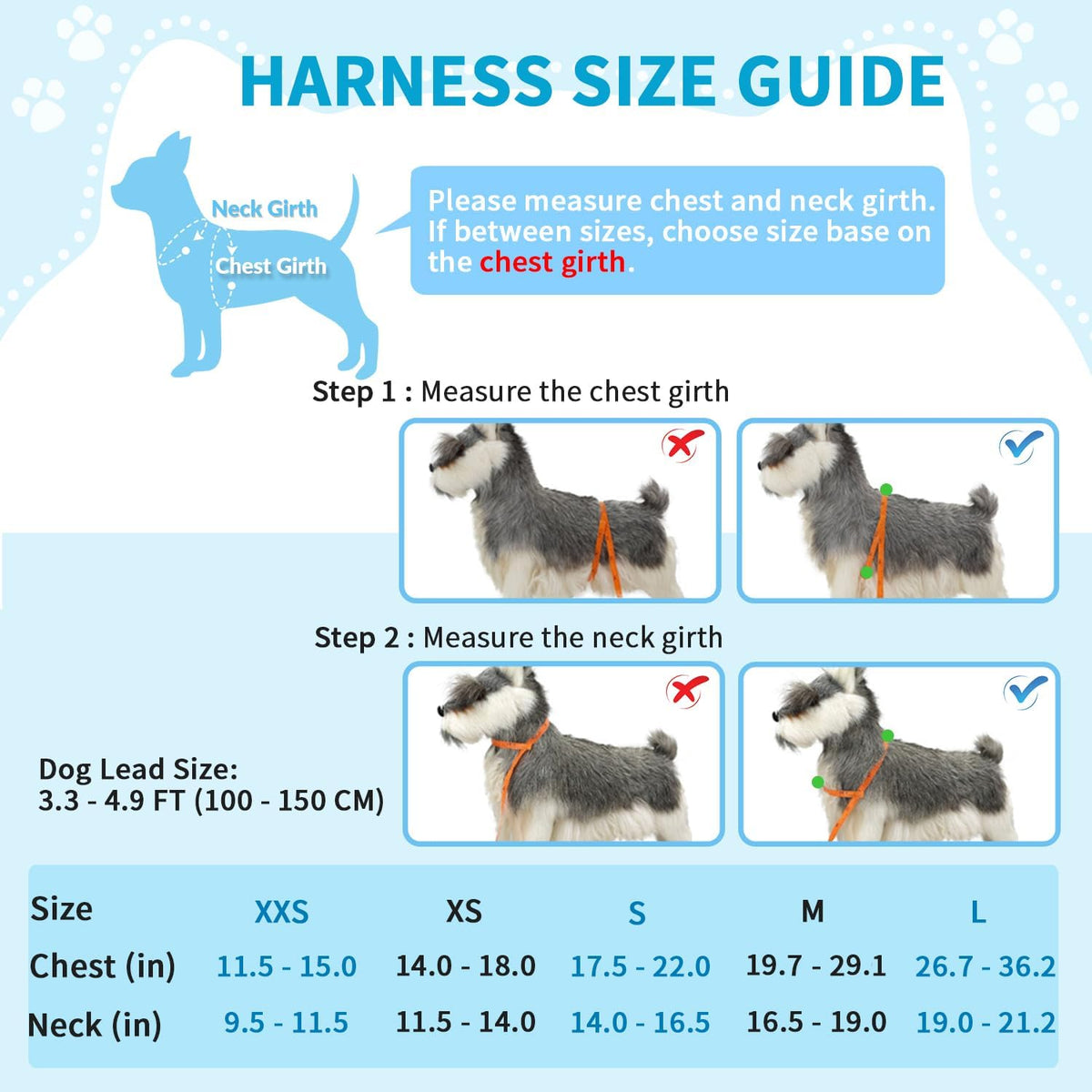 Lukovee Small Dog Harness and Leash Set, No Pull Soft Padded, XS - Light Blue - with Stripe / S ( Chest 17.5'' ~ 22'') - image 4
