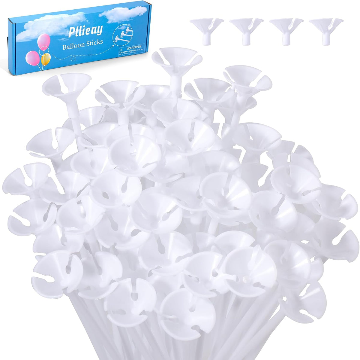 Pllieay 100 Pieces Balloon Sticks - 100pcs White Balloon Sticks