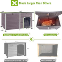 GUTINNEEN 59.1" Extra Large Dog House Outdoor Insulated for Winter with Durable Metal Fame, Grey
