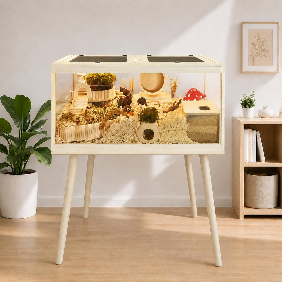 PROLEE Small Animal Cage, Hamster Cage Wooden Roof - 24.0"L x 16.0"W x 40.0"H / Metal Mesh Roof - image 2