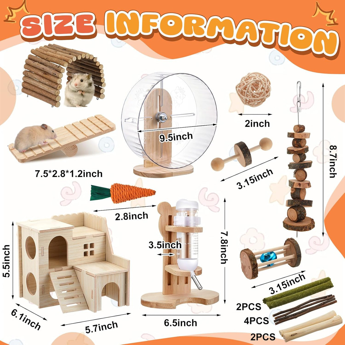 18 Pcs Hamster Cage Accessories Set with Hamster Wheel Maze House – Essentials for Small Pets - Fun Interactive Style - image 2