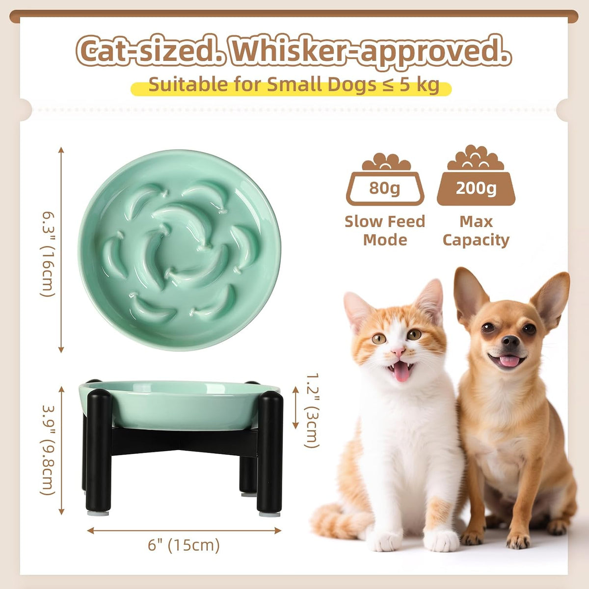 Ceramic Slow Feeder Cat Bowl - Green Raised (Metal) / 3.9"H Raised (Metal) - image 2