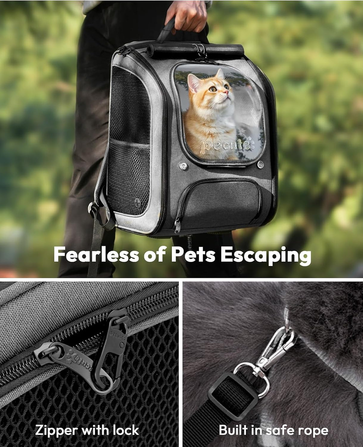 Pecute Cat Backpack Carrier, Large Space Cat Bubble Backpack - Gray / 12.6"L x 10.2"W x 16.5"H - image 4