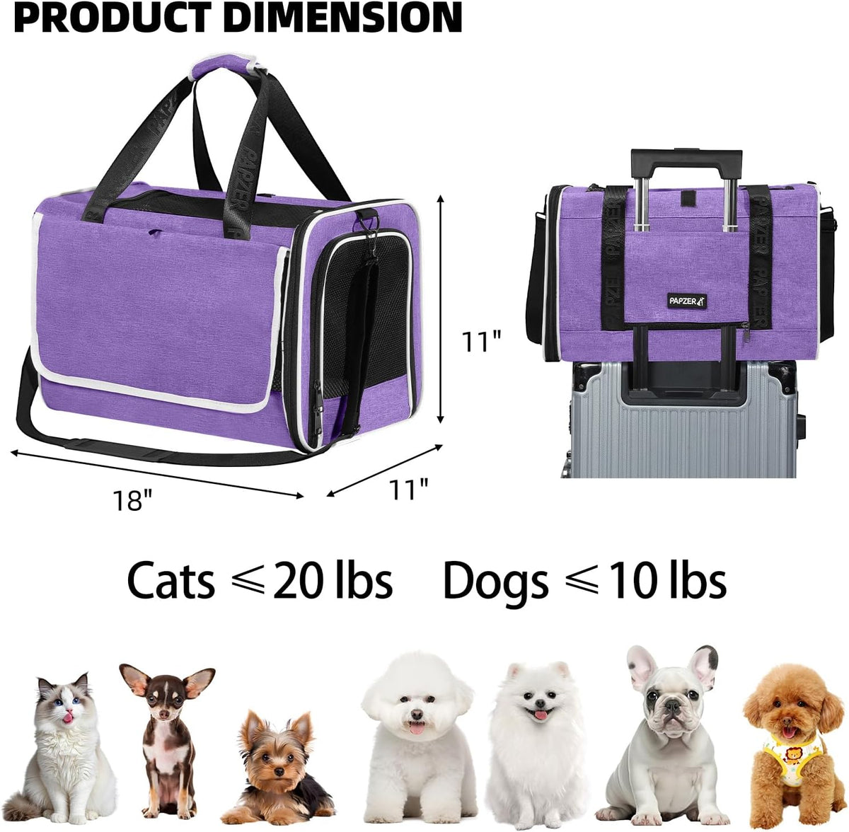 Cat Carrier for Travel, Soft-Sided, Top Loading, Privacy Curtain - Purple / 18.0"L x 11.0"W x 11.0"H - image 2