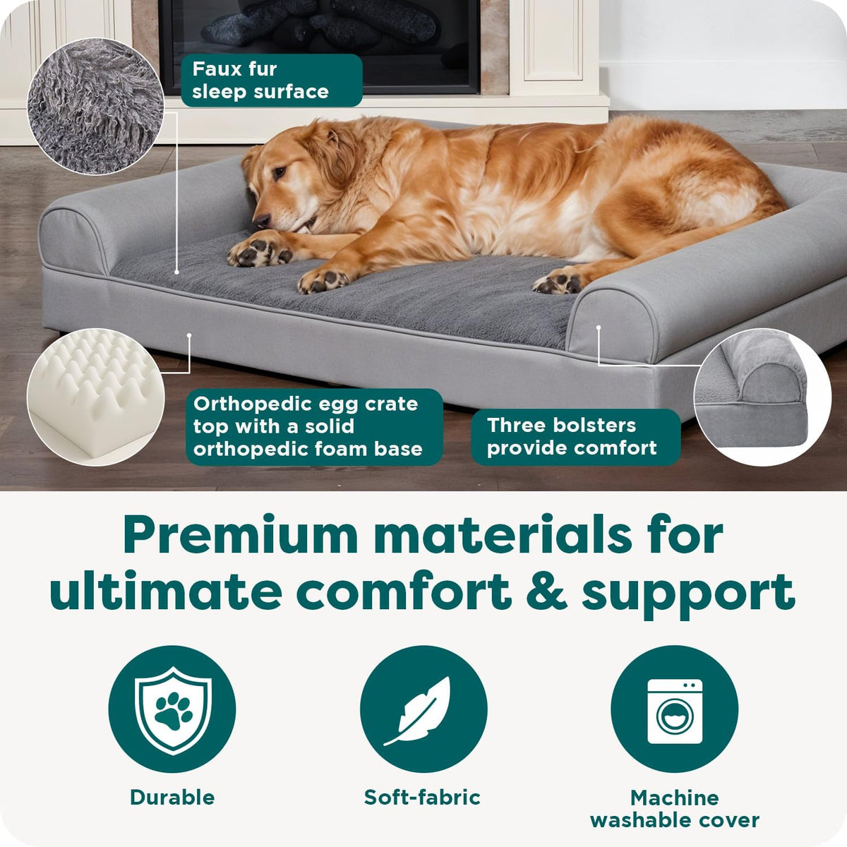 FurHaven Classic Sofa Orthopedic Dog Bed for Large Dogs - Jumbo / Dark Sage - image 4