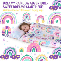 Toddler Nap Mat with Removable Pillow & Soft Blanket - Rianbow - image 3