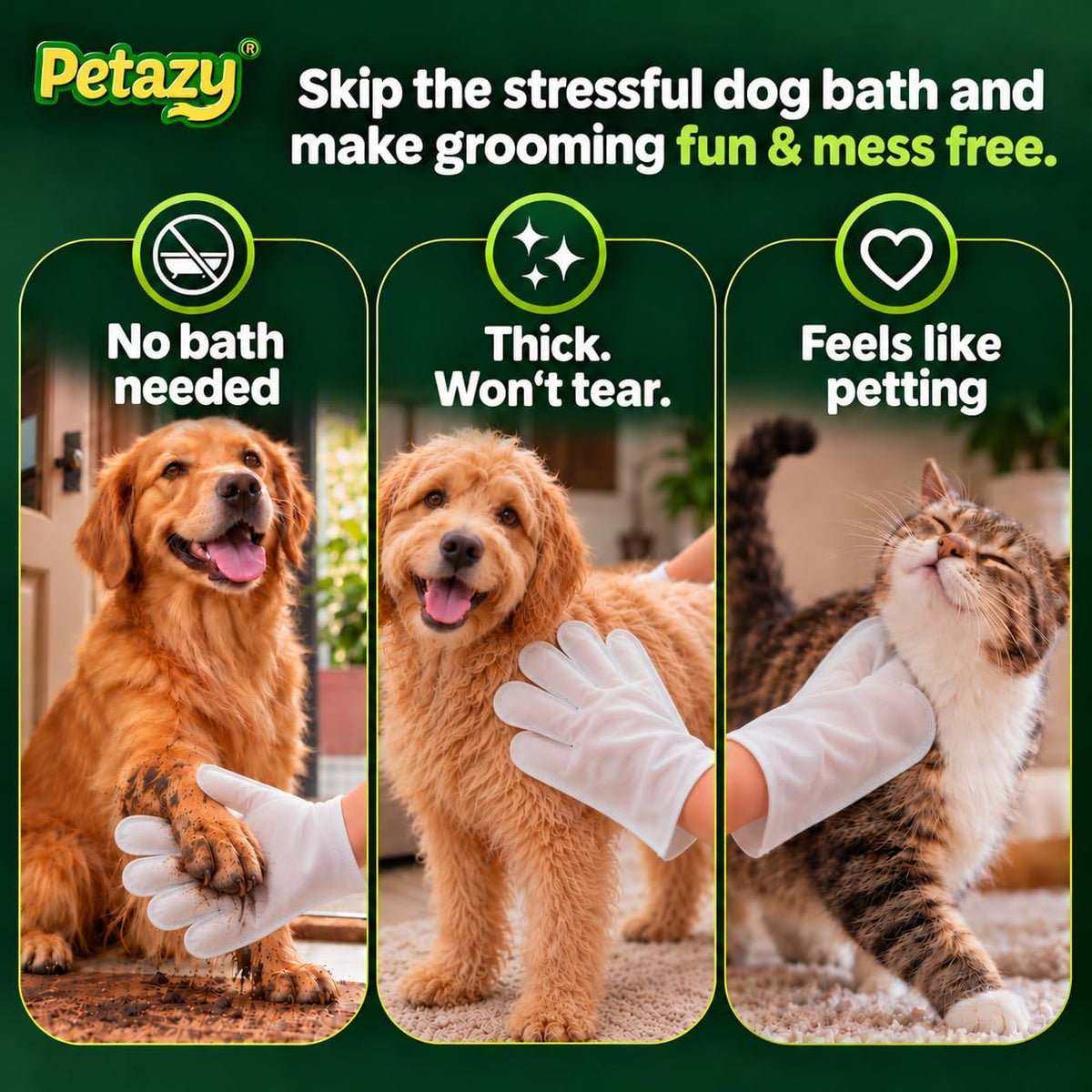 Pet Glove Wipes for Dogs & Cats, Paws, Ears & Butt Cleaning - 50 Glove Wipes - image 2