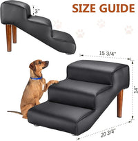 Senneny Black Faux Leather Dog Stairs, for Pets up to 150 lbs, Waterproof, Scratch Resistant Pet Steps/Stairs with High Density Foam and Detachable Wooden Legs, Black, 3 Step