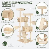 MUTICOR 66 Inches Multi-Level Large Cat Tree Tower for Indoor Big Feline/Cozy Plush Perches/Condo/Sisal Scratching Posts/Hammock and Baskets/Activity Center Play House/Wide Base/Beige