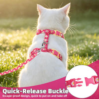 PUPTECK Adjustable Cat Harness and Leash Set Escape Proof Kitten - Medium / Fuchsia(Daisy) - image 4
