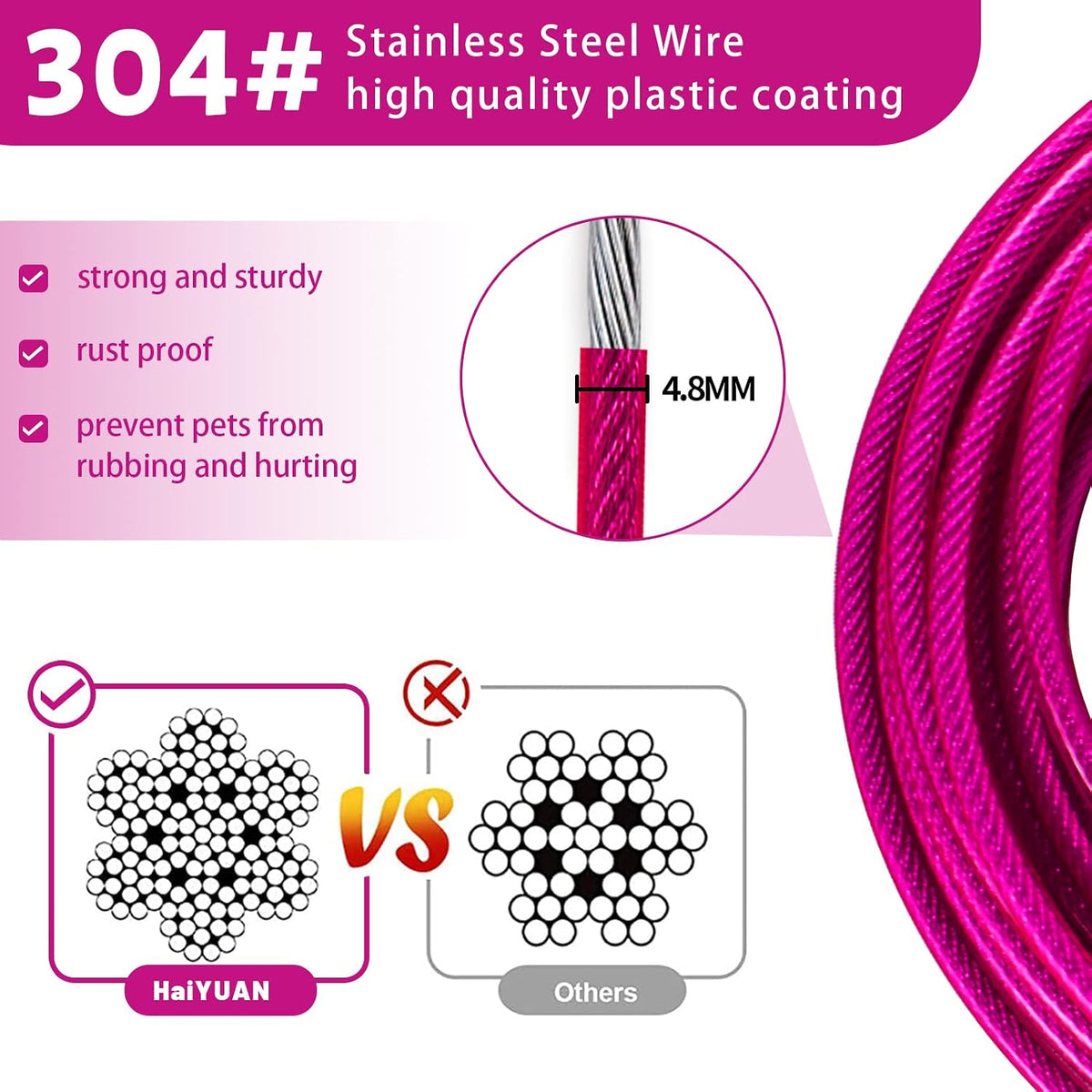 Dog Tie Out Cable, Dog Runner Cable – Essentials for Dogs - 15FT / Pink - image 3