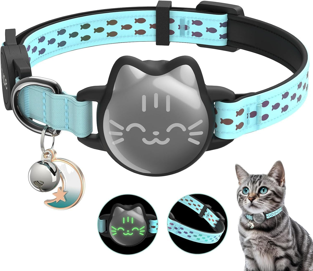 AirTag Cat Collar, Reflective Breakaway Collar - Mint Green / Small(9-13inch)