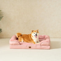 EHEYCIGA Orthopedic Dog Beds for Large Dogs, Waterproof Memory Foam Large Dog Bed with Sides, Non-Slip Bottom and Egg-Crate Foam Pet Couch Bed with Washable Removable Cover, Dusty Pink