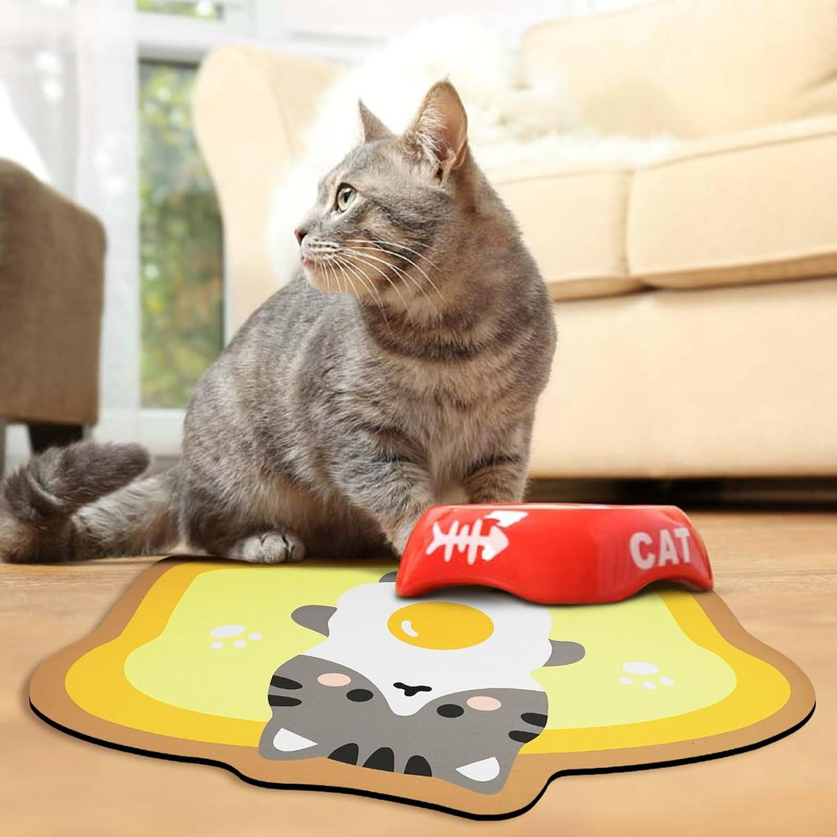 Cat Food Mats for Floor, Dog Pet Water Bowl Feeding Placemats for Food and Water Grey 17.7 * 9.8 - Egg / 17.7"L x 9.8"W - image 3