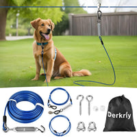 Dog Runner for Yard, Heavy Duty 100FT Dog Runs for Outside with 10FT Tie Out Cable, Trolley System - 100ft run cable+10ft tie out cable / Dark Blue