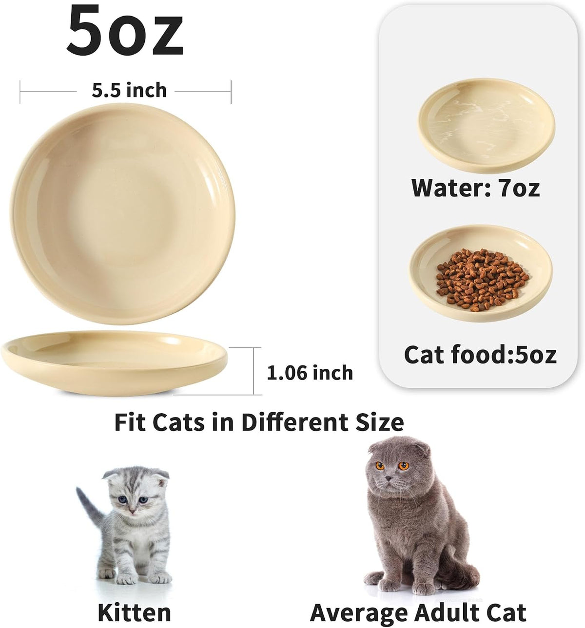3 PCS Ceramic Cat Bowls, Small Dog Dish - Khaki - image 2