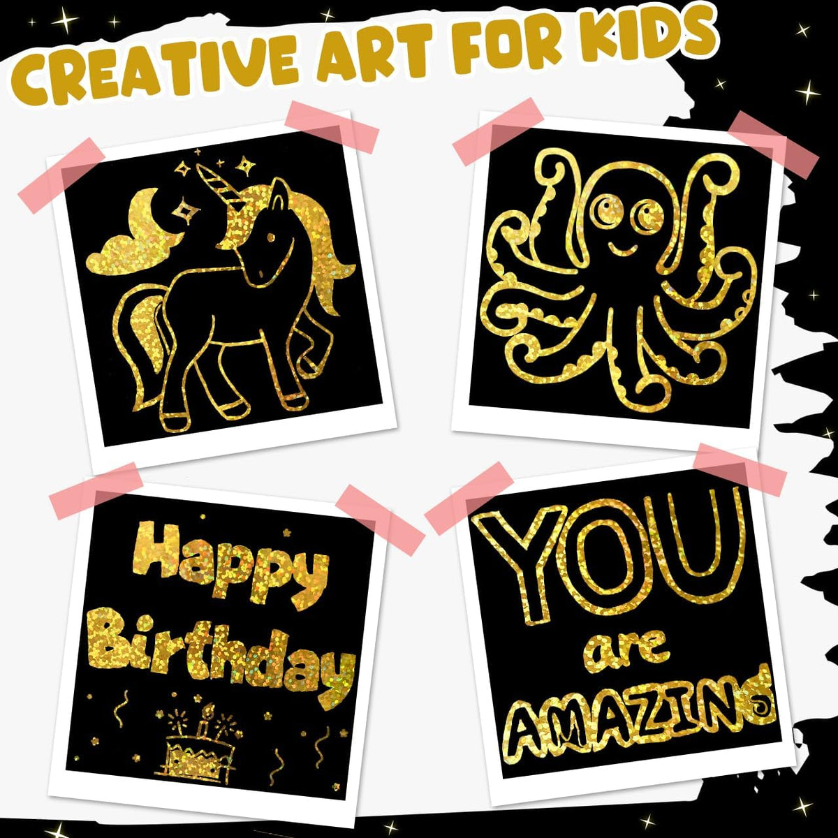 ZMLM 165 Rainbow Scratch Paper Art Mini Notes - Gold Holographic - image 3