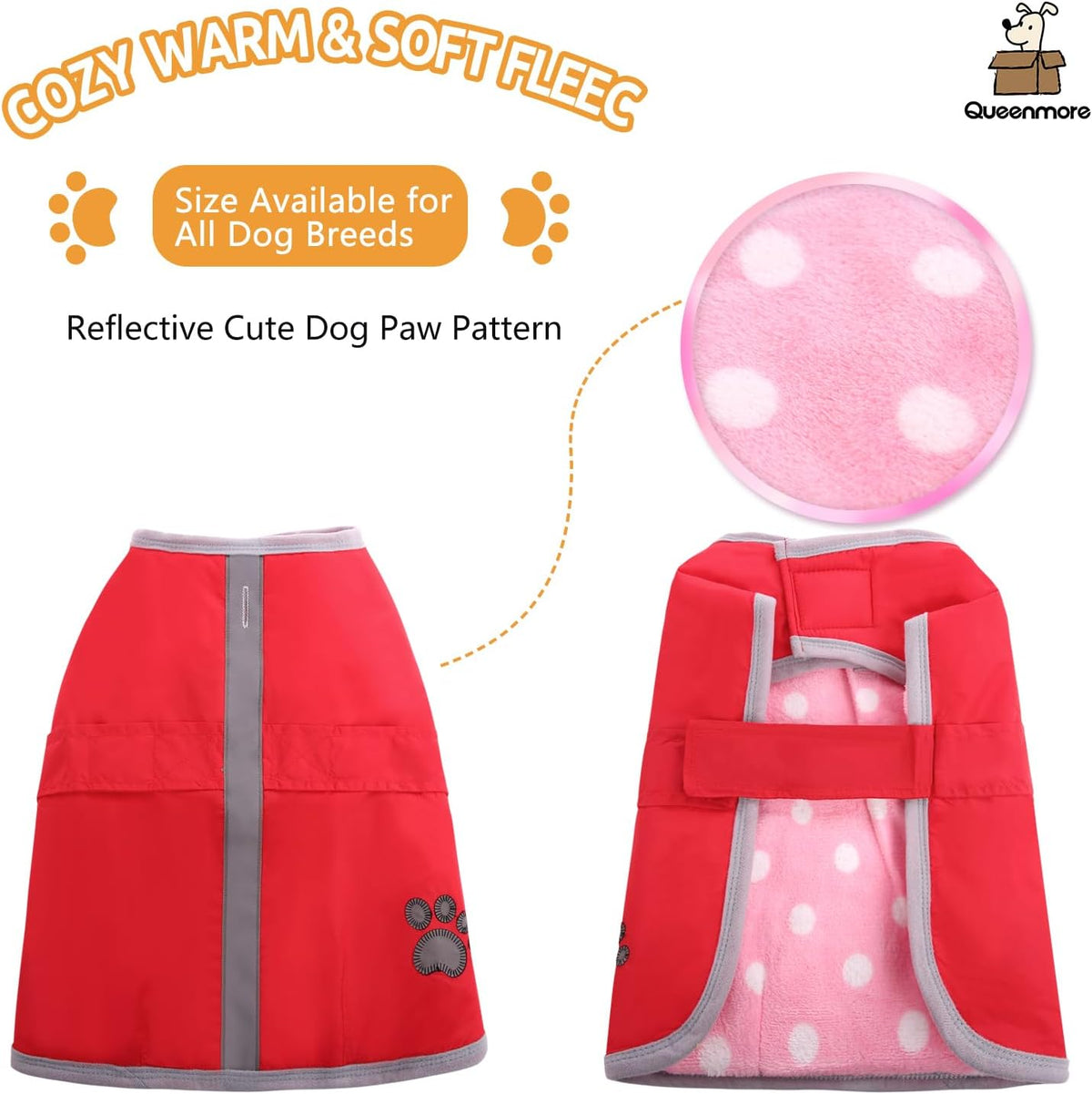 Queenmore Cold Weather Dog Coats Loft Reversible Winter Fleece Dog - X-Large / Red - image 2