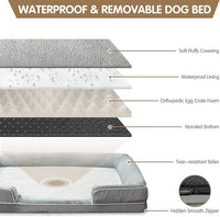 Dog Beds for Large Sized Dogs,Washable Orthopedic Memory Foam Dog Couch Sofa Bed with Bolster,Removable Cover,42x30Inch,Grey
