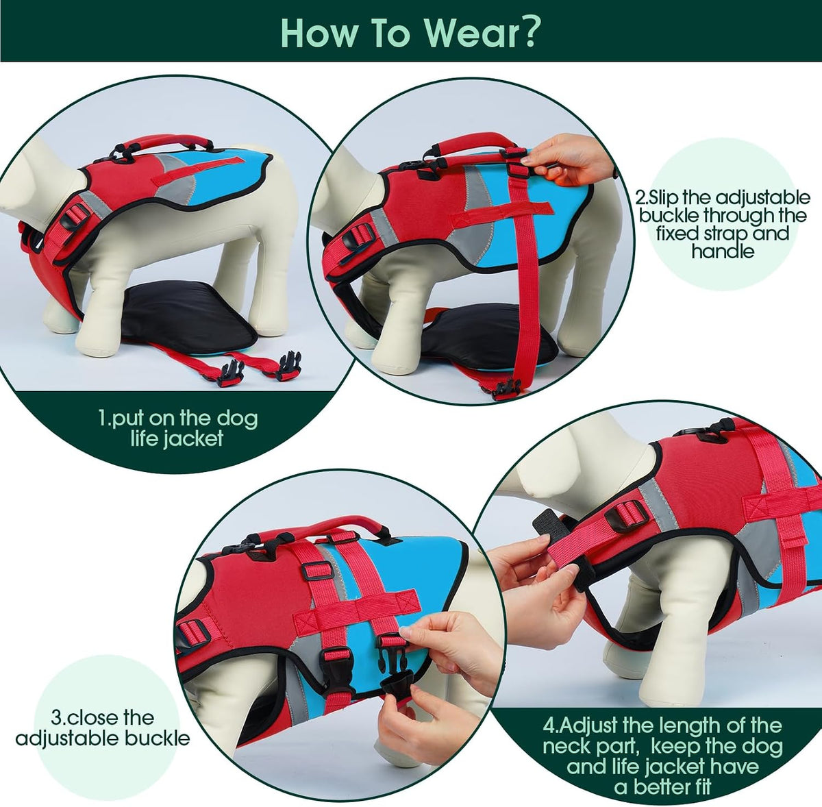 Kuoser Dog Life Jacket with Rescue Handle - Xx-large (Chest Girth:30.7-38.5'') / Red & Navy - image 2