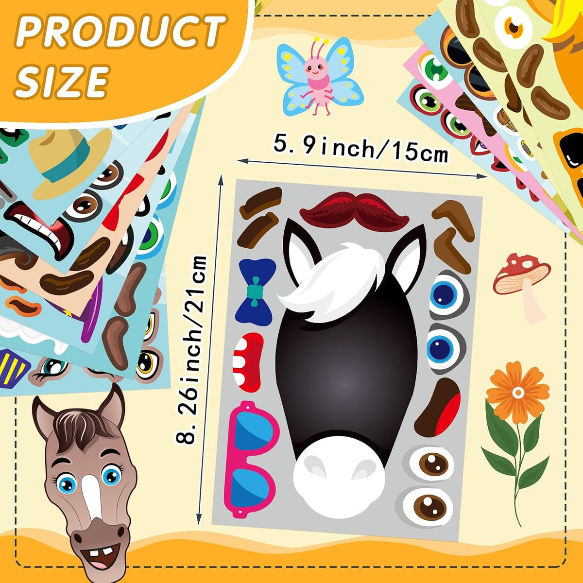 48PCS Halloween Make-a-face Stickers Halloween Characters Stickers - Horse - image 4