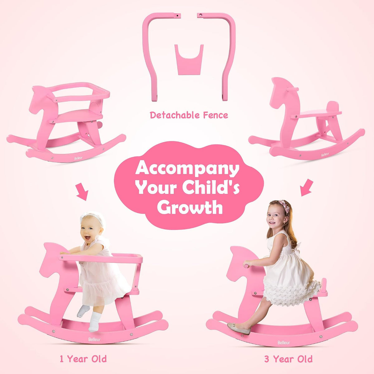 Belleur Rocking Horse for Kids 1-3 Years Old - Pink - image 2
