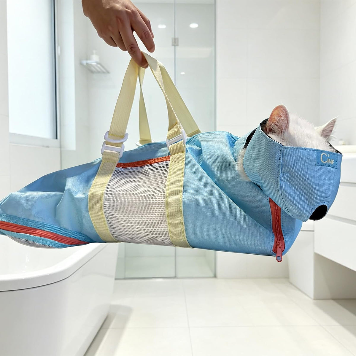 Cinf Cat Restraint Grooming Bag - M Size–Fits most adult cats (8–12 lbs) / Sky Blue Citrus - image 4