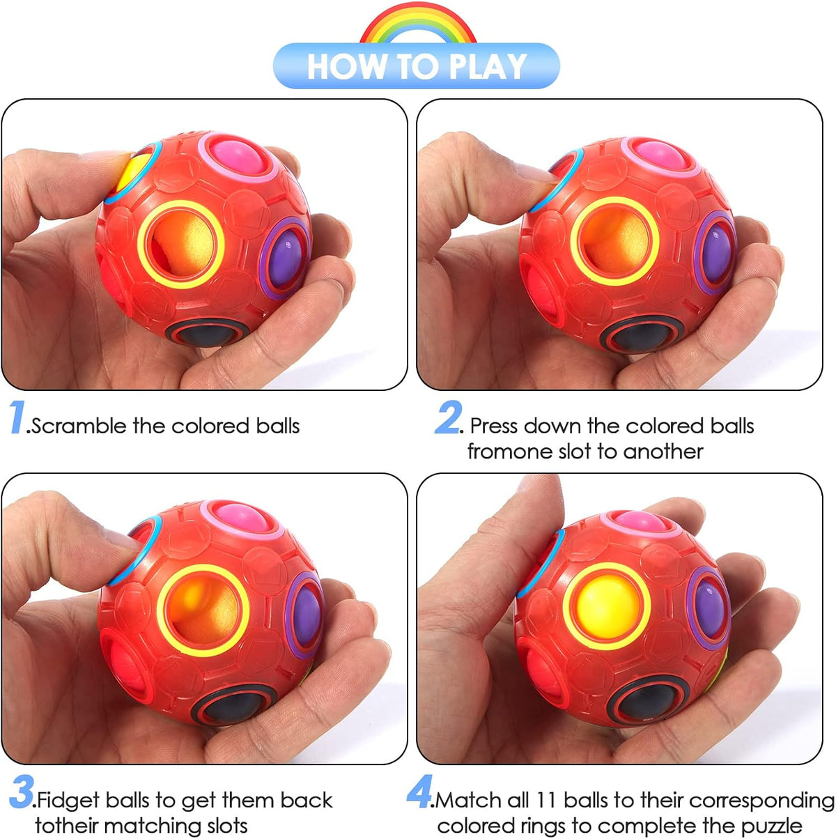 Vdealen Magic Rainbow Puzzle Ball - Red - image 4
