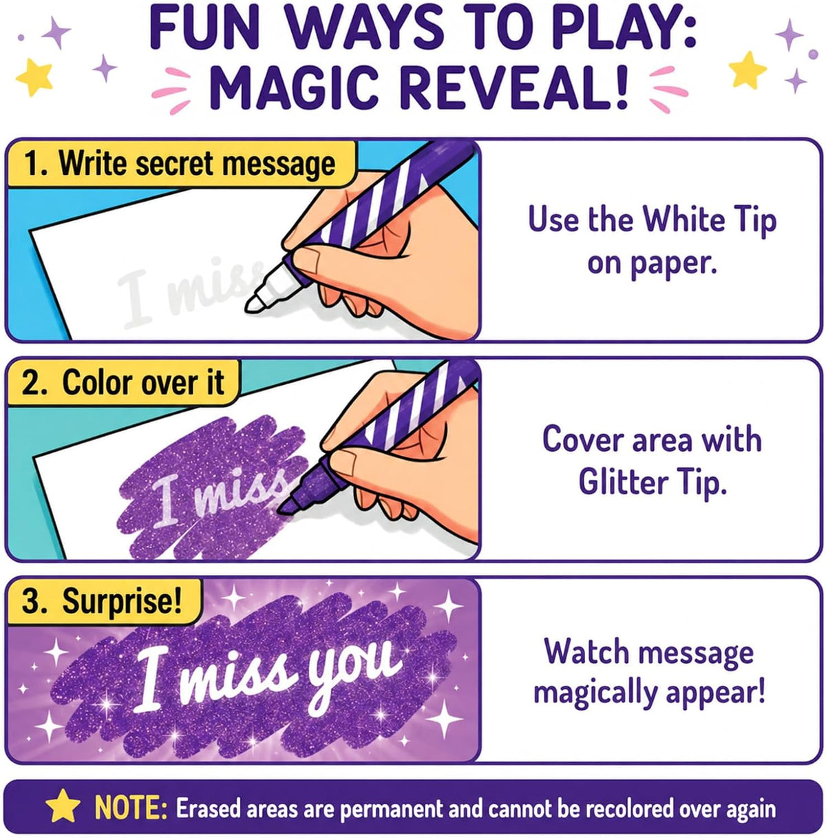 JoyCat 10 Color Changing Markers for Kids Ages 4-8 - Glitter Erasable Markers - image 2