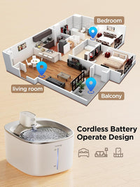 FEELNEEDY Wireless Cat Water Fountain Stainless Steel with Sensor - White Fountain(2 Filters) - image 2