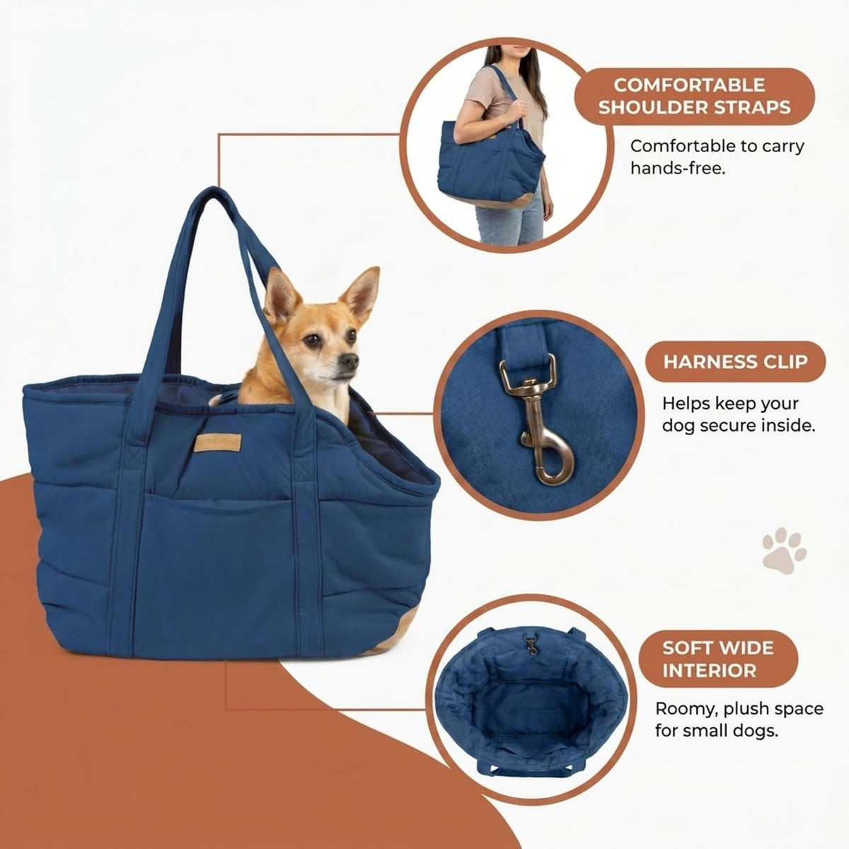 Plush Dog Purse Carrier for Small Dogs, Soft Tote, Black – Essentials for Dogs - Plush Dark Blue - image 4
