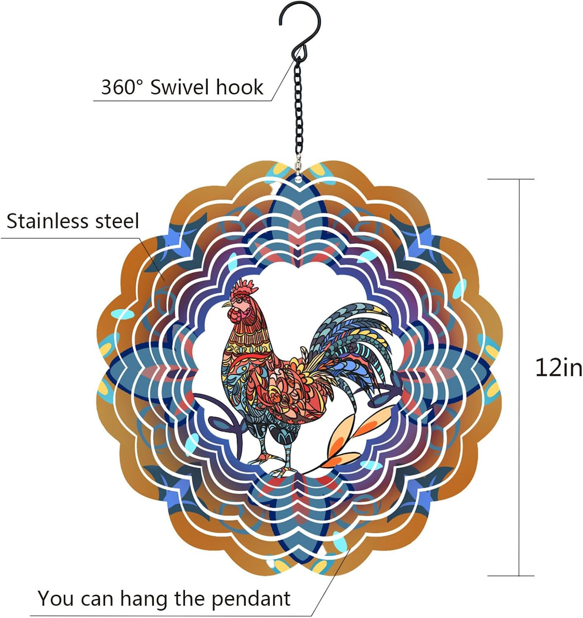 Rooster Metal Wind Spinners - Rooster / 12 Inch - image 3