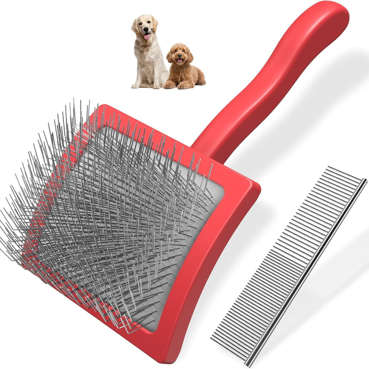 2PCS Slicker Brush for Dogs & Pet Comb - Red / Large