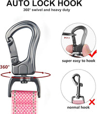 TwoEar 4FT 1IN Strong Pink Dog Leash with 2 Padded Handles, Traffic Handle Extra Control, Comfortable Soft Dual Handle, Auto Lock Hook, Reflective Walking Lead for Small Medium and Large Dogs