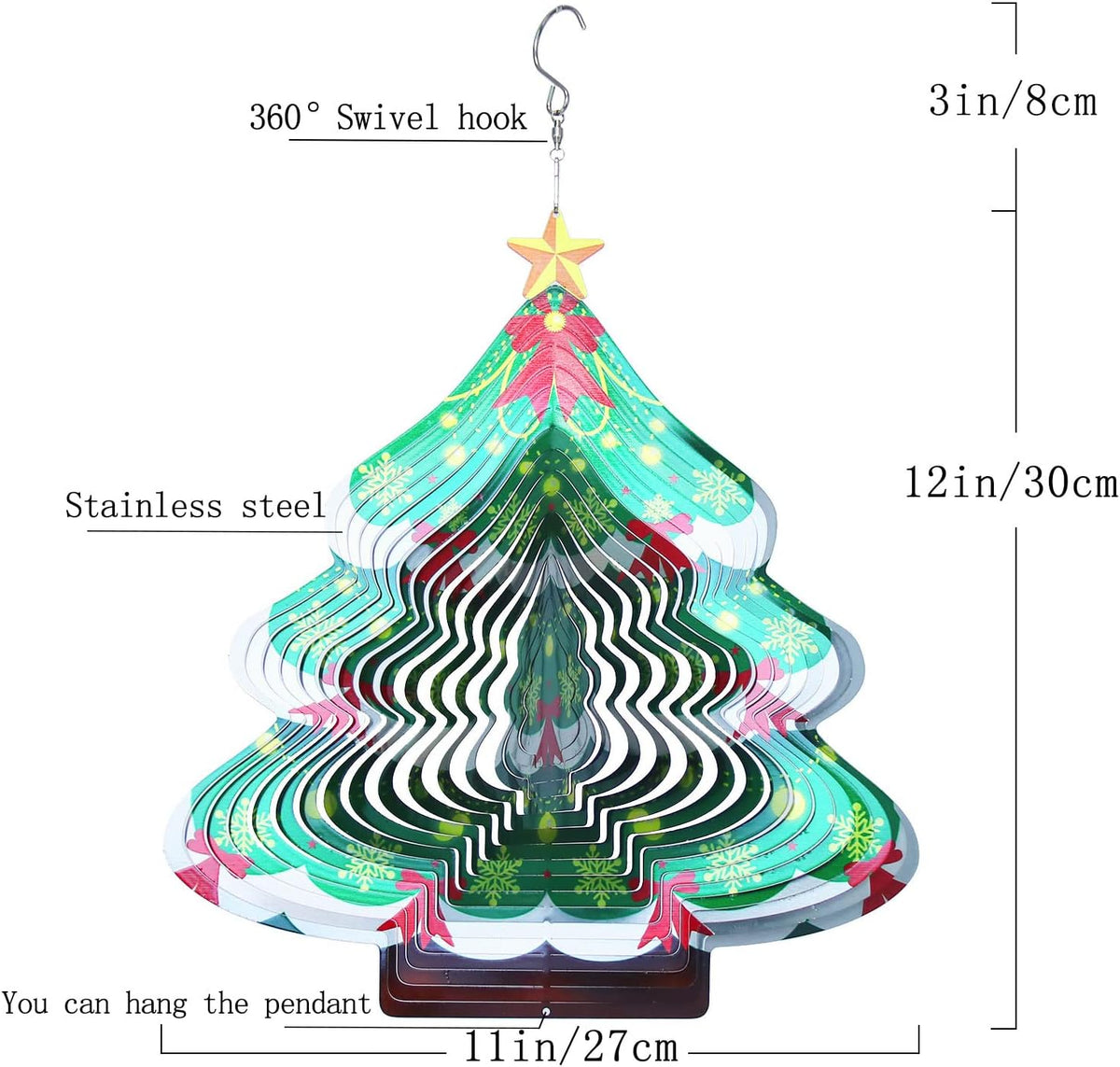 FANTAART Christmas wind spinner, 12 inch stainless steel snowman yard sculpture - view 15