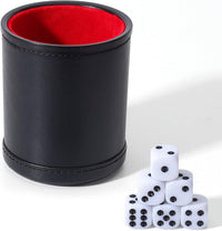 Felt Lined PU Leather Dice Cup Set with 6 Dot Dices – Fun for Kids & Family - Black - image 4