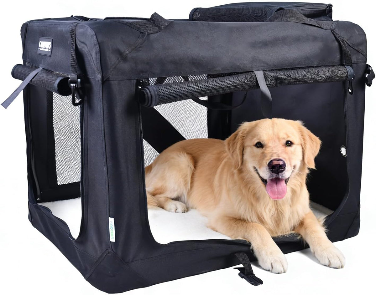 JESPET 3 Door Soft Dog Crates Kennel - Graphite Black / X-Large(36"L x 24"W x 27"H)