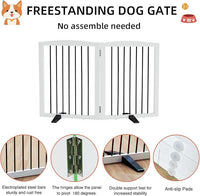 ZJSF Freestanding Foldable Indoor Dog Fence for Stairs Wood White Long Pet Gates for Dogs, Dog Gates for Hallways,Puppy Gates for House Support Feet Included 24 "Height-2 Panels