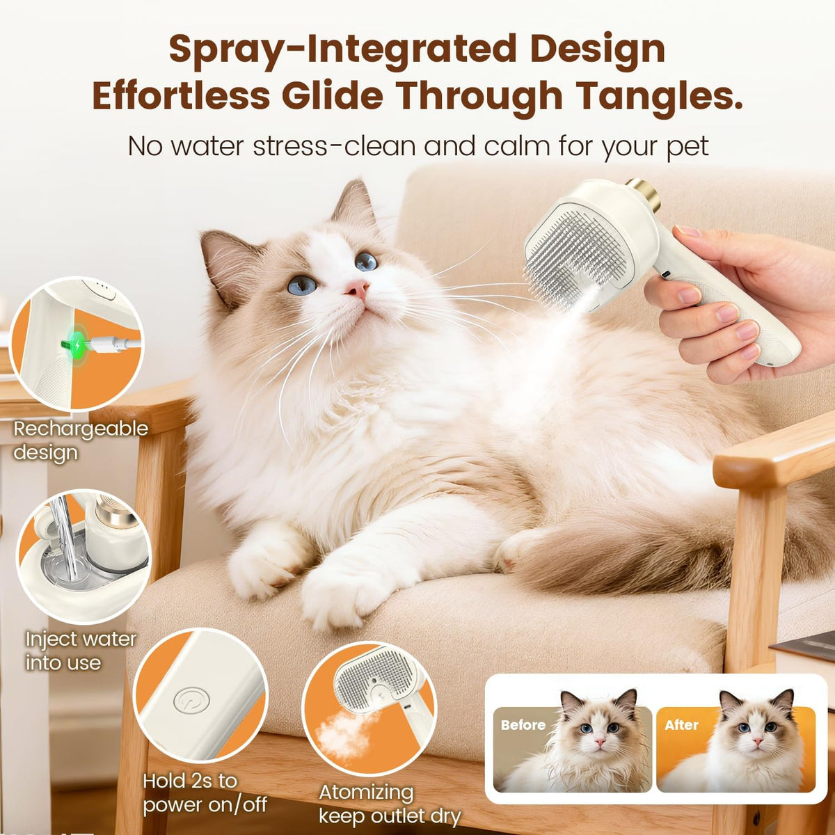 Pet Steam Brush for Dogs & Cats - Large / White - image 3