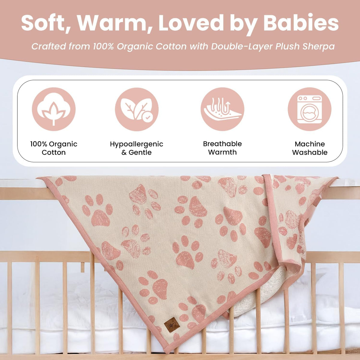 Small Pet Blanket, 100% Organic Cotton - Pink - image 2