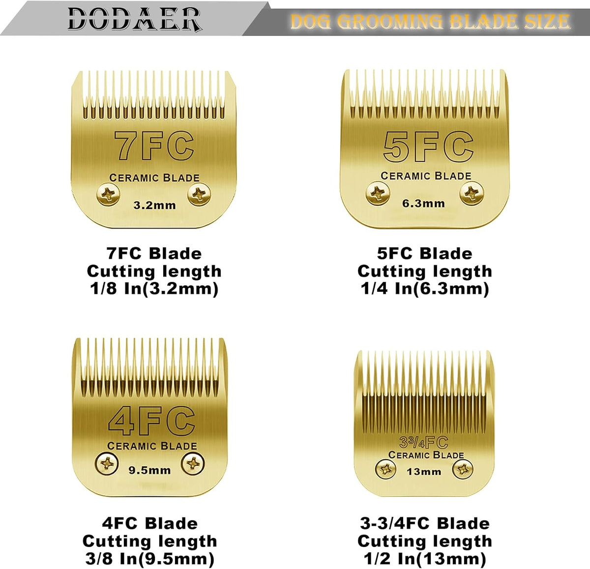 10# Grooming Ceramic Pet Clipper Blades Compatible with Andis & Oster - Gold / 4 Pack（3.2-13mm） - image 2