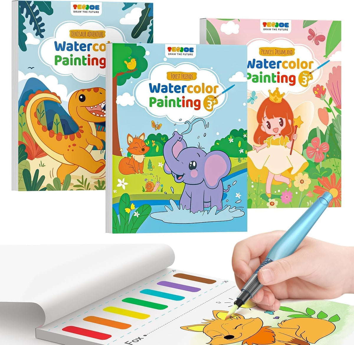 TECJOE 3 Pack Paint with Water Books - Forest & Princess & Dinosaur
