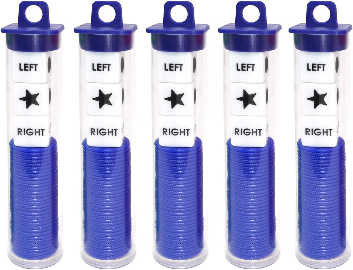 Ahoper Right Left Center Dice Game Prime Set Bundle with 3 Dices + 36 - Blue 5 Pack
