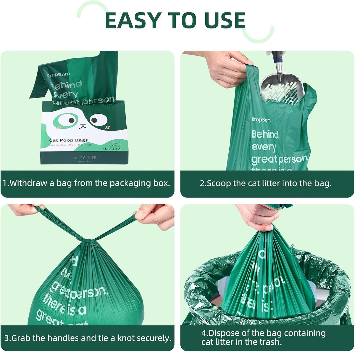 125 Count Cat Poop Bags with Handles - Unscented / 270 Count / Medium-14.5"x6.6" - image 4