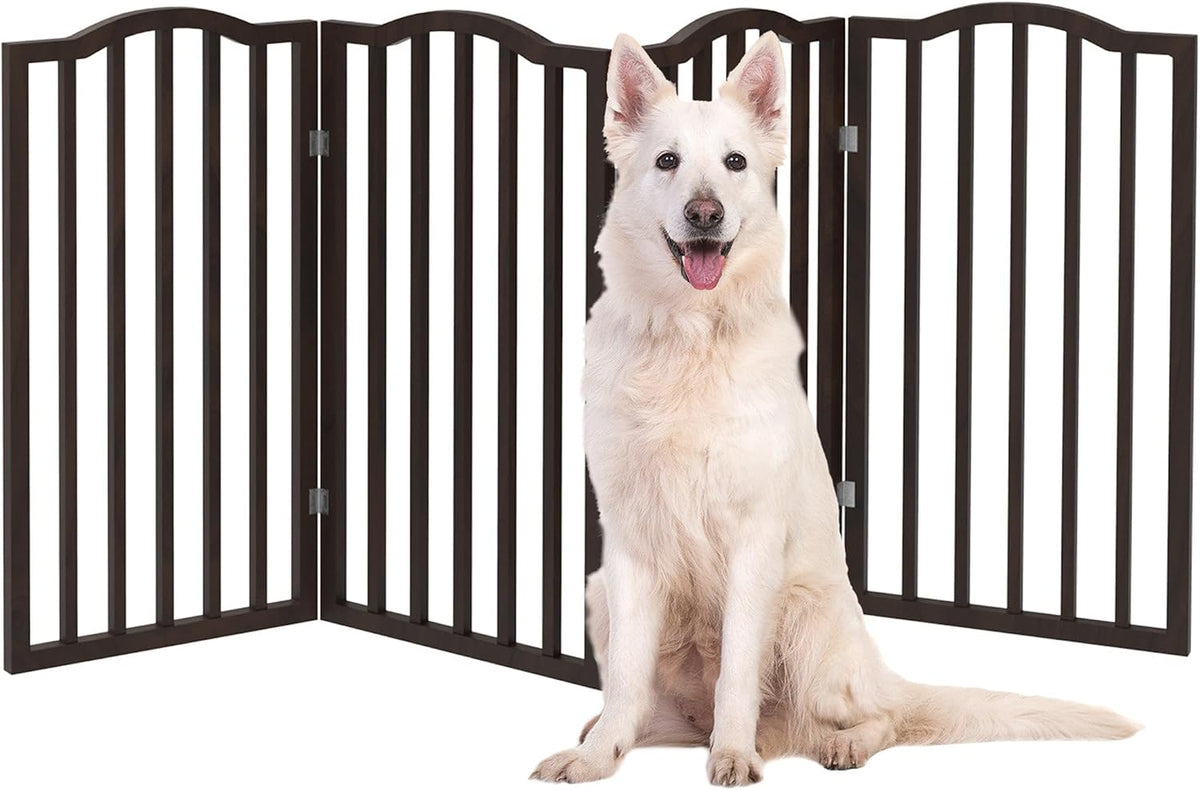 Pet Gate, 3-Panel Indoor Foldable Dog Fence for Stairs, Hallways - Brown / 4 Panel