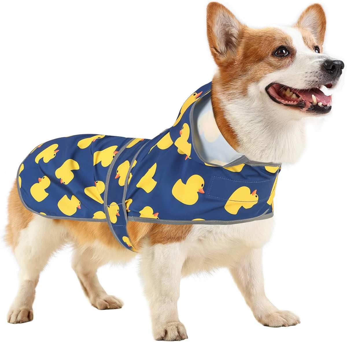 Dog Raincoat, Waterproof Dog Rain Jacket with Hood - Navy Blue Duck / Large - image 3