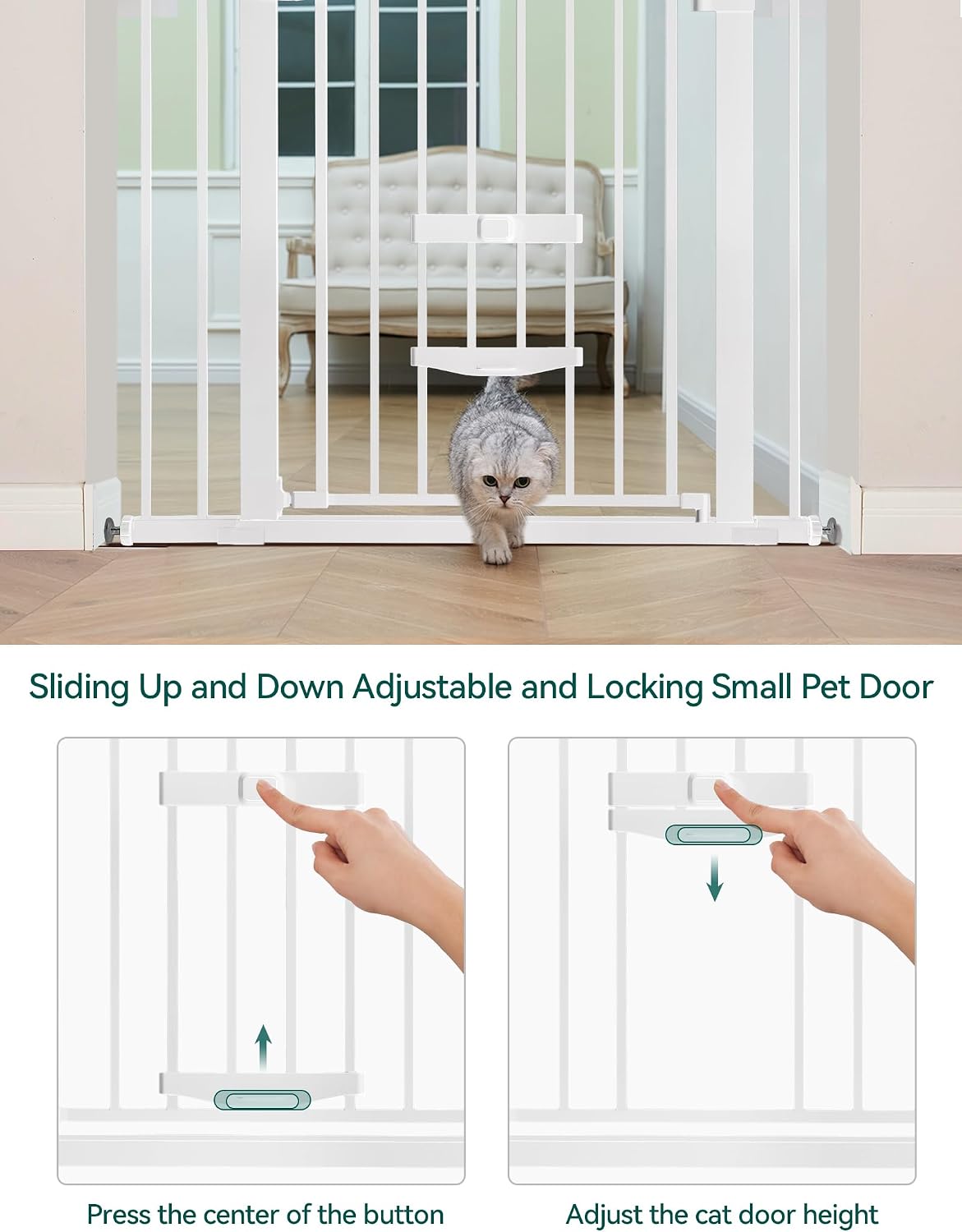 Babelio 36" Tall Pet Gate with Cat Door, CatPrivilege II, 29-40" - White / 29-40" Wide, 30" Tall - image 3